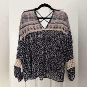 Maurices Navy and Cream Patterned Blouse